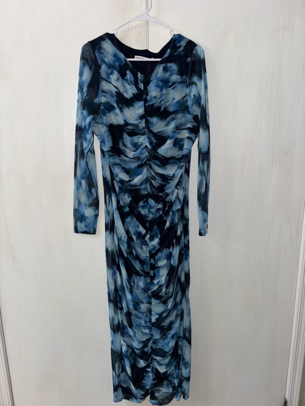 Abercrombie & Fitch Blue Abstract Ruched Long Sleeve Maxi Dress